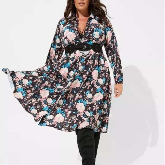 NWT Midi Studio Crepe De Chine Long Sleeve Button Front Shirtdress size 1X - Picture 1 of 15
